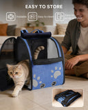 Cat Backpack Carrier, Ventilated Cat Backpack with Reflective Strips, Foldable Cat Carrying Backpack for Kitty Small Dog up to 15lbs (Blue)