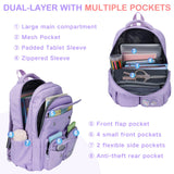 VASCHY Backpack for Girls, Cute School Bag Bookbag for Elementary Middle Schooler Teen Girls/Kids Travel with Clear Pin Pouch Purple
