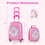 Goplus 2PC Kids Luggage, 12" & 16" Kids Carry On Luggage Set with 4 Spinner Wheels, Lightweight Rolling Spinner Suitcase for Children Toddlers Boys and Girls Travel (Rose Unicorn)