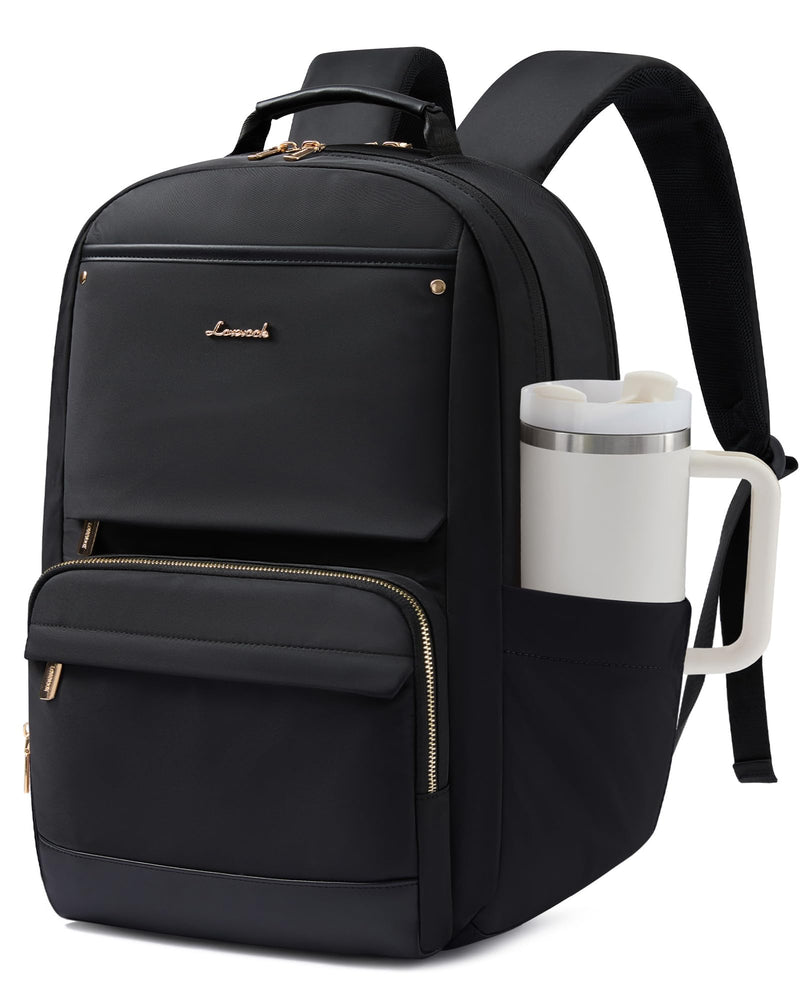 LOVEVOOK Laptop Backpack for Women with Large Capacity Cup Pocket, 15.6 inch Work Purse Travel Bag for Teacher Nurse, Waterproof Computer Business Back Pack, Cute Bookbag for School College, Black