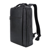 Masa Kawa Slim Genuine Leather Business Backpack 15.6" Laptop Bag for Men Women Office Work Travel Small Thin Computer Casual Daypack, Black