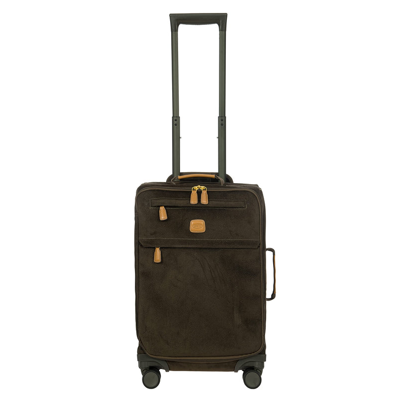 Bric's Life Tropea Carry On Spinner Luggage - Luxury Lightweight Suitcase with Spinner Wheels and Faux Suede Finish - 21", Olive