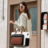 LOVEVOOK Teacher Tote Bag for Women Work, Laptop Bag With Large Cup Holder, Nurse Bags Professional Briefcase Business Computer Purses Bible Handbag Gifts, Black-Beige-Brown, 15.6 Inch