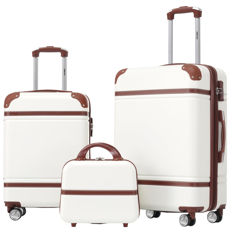 Merax Luggage Set 2 Piece Suitcase Set with Cosmetic Case Expandable Spinner Wheels Vintage Luggage Sets (White,20"+24")