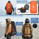 NEHOR 60L Hiking Backpack, Water Resistant Camping Backpack with Rain Cover, Large Lightweight Hiking Bag Outdoor Travel Daypack for Men Women, Black