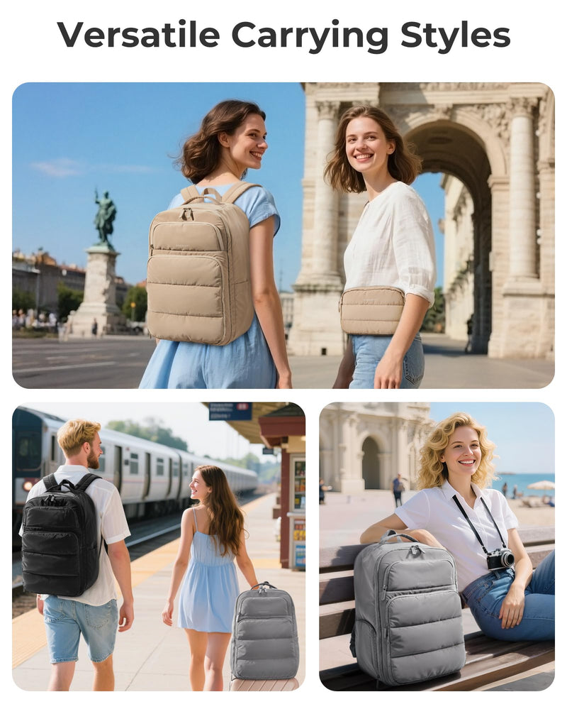 BAGSMART 35L Travel Backpack Women, 17.3 Inch Carry On Backpack Flight Approved, Personal Item Backpack Travel Bag, Water Resistant Casual Daypack, Desert