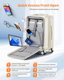 ISLAND ELEPHANT Expandable 20Inch Carry On Luggage Airline Approved - Front Pocket Travel Suitcase 100% PC Unbreakable -with Cup Holder,USB Charge,Side Pothook, 360°Spinner Wheels, TSA Lock-White