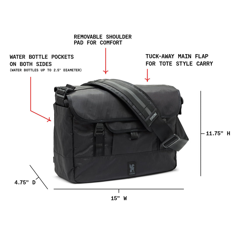 Chrome Industries Midtown 20L Messenger Bag for Men & Women – Crossbody Bag Can Function as a Shoulder & Tote Bag, Holds Most 16” Laptop Computers – Great for Work, Travel, School – Black X