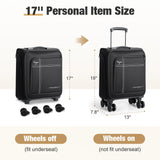 Tonyeee Softside Carry on Luggage Airline Approved, 17 Inch Underseat Carry-on Luggage with Removable Spinner Wheels, Small Personal Item Suitcase for Travel Business (Black, 17 inch_Underseat)