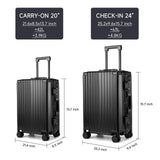 MYER Hard Case 24 Inch Checked Luggage with Spinner Wheels,Aluminum Luggage with 100% 3-Layer PC,Hard Shell Suitcases with Wheels,Cup Holder and USB Port (Classic Black, 24 inch)