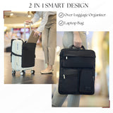 BAREFOOT CARIBOU Over Luggage Organizer for Carry On Bag or Suitcase with Storage Pockets, 16” Laptop Sleeve with Handle, Travel Accessories Bag Slide On Luggage Harness with Adjustable Straps (Black)