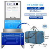 For United Airlines Foldable Carry on Bag 22x14x9 Travel Duffel Bag Packable luggage Duffle for Women and Men 40L (Navy Blue (With Shoulder Strap))