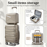 TRAVELEO 4 Piece Luggage Set PP Hardshell, Expandable Suitcase Set (20/24/28) with 14" Cosmetic Case, Lightweight Spinner Wheels with TSA Lock, Detachable Wheels for Nesting Storage (Champagne)