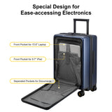 LEVEL8 Carry On Luggage with Compartment, 20 Inch Lightweight Hard Shell Rolling Suitcase with Wheels Airline Approved with Front Pocket, Double Tsa Locks, Navy Blue
