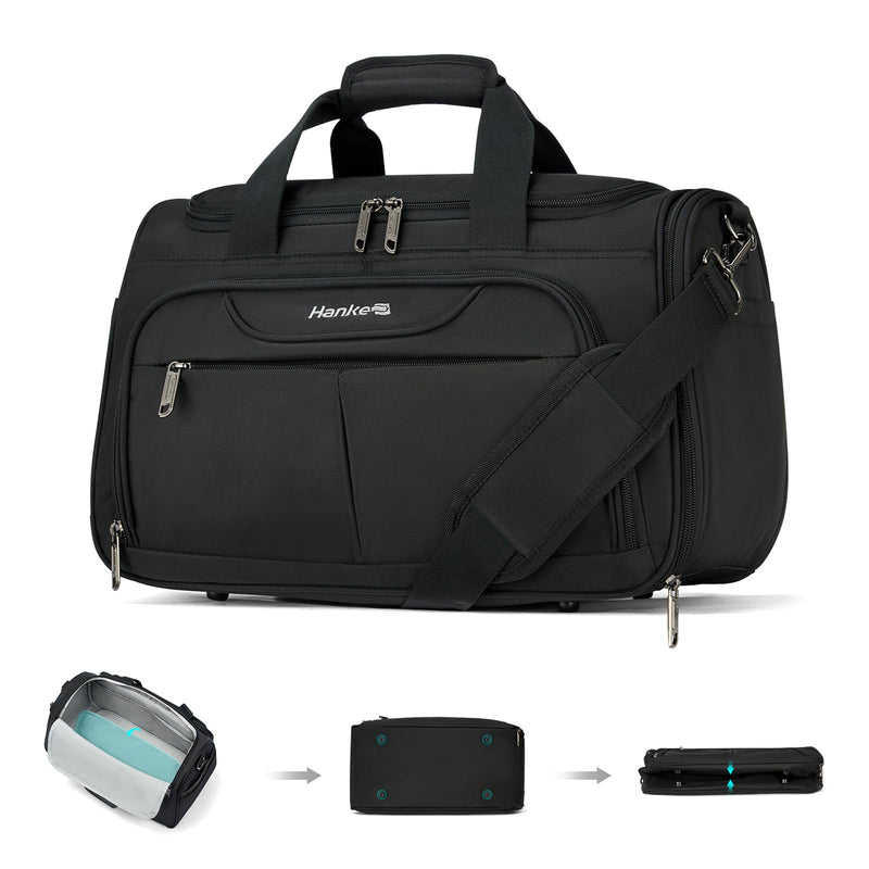 Hanke Underseat Carry On luggage Bags for Travel, Foldable Travel Bags for Women, Soft Lightweight Personal Item Travel Bag Small Carry On Bags for Airplanes, Travel Tote Bags for Women Men.（Black）