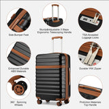 Kono Expandable 28 Inch Large Checked Luggage: ABS+PC Hardside Trolley Travel Case - Hard Shell Suitcase with TSA Lock, Black Brown