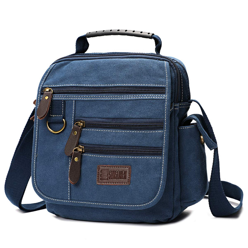 SUNSOMEN Mens bag Canvas Shoulder Bag Small Messenger Crossbody Work Bag Vintage Multi-function (D.Blue) | Backpacks4Less