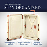 Bric's Bellagio 3.0 Spinner Trunk- Luxury Hardshell Check In Luggage with Large Wheels, Telescopic Handle, Leather Detailing - Expandable Rolling Suitcase - 30", Cream