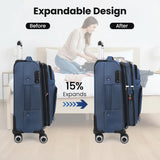New York XPress Softside Luggage Sets 2 Piece,Expandable15% Lightweight Durable Suitcase Sets Double Spinner Wheels w/Combination LOCK （Blue,20in/26in）