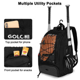 Goloni 40L Baseball Bag, Softball Bat Bag with Shoes Compartment,Fence Hook,Backpack for Baseball, T-Ball & Softball Equipment & Gear,Black