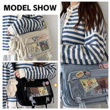 Ita Bag Crossbody - Kawaii Japanese Cute Anime Display Shoulder Bag with Pins & Bear Y2K Messenger Purse for Women (Black)