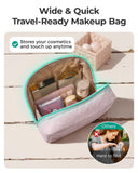 BAGSMART Puffy Makeup Bag, Wide Opening Cosmetic Bag Compact & Spacious, Water-Resistant Travel Organizer Pouches for Women (Baby Pink)