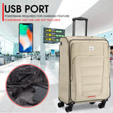 Verdi Travel Carry On Luggage with Spinner Wheels Softshell Lightweight Expandable 20 Inch Suitcase with USB Charging Port and 8-wheel Spinners Carryon Bag