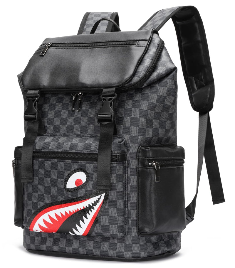 ORILOOSEN Leather laptop backpack, PU leather backpack Men Women, casual backpack, water-resistant, for daily commuting, work travel (Black-L)