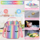 VASCHY Unicorn Lunch Box Bag for Kids, Insulated Reusable Glittery Lunchbox for Girls with Detachable Shoulder Strap for School Sparkle Unicorn