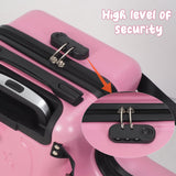 Wufuuoa 20 Inch Kids Carry-On Trolley, Pink Suitcase with Wheels Impact Resistant Rolling Children Travel Luggage with Seat and Safety Belt Small Suitcase for Unisex Boys Girls ABS+PC (Pink)
