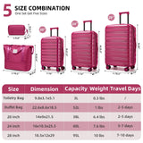 LARVENDER 5 Piece Hardside Expandable Luggage Sets with Wheels Lock, Lightweight PC+ABS Rolling Hardside Suitcase for Women and Men,Glossy Very Berry
