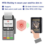 TOURSUIT RFID Blocking Passport Holder for Women Men, Leather Passport Travel Wallet with Metal 3D Metal Badge, Travel Document Holder Cover Accessories (Black)