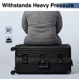 Krute Zipperless Luggage with Spinner Wheels Checked Aluminum Frame Luggage PC Hard Shell Suitcase with Charger and Cup Holder TSA Lock No Zipper 24 Inch Suitcases