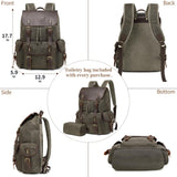 Yamons Genuine Leather Backpack for Men, Waxed Canvas Backpack Shoulder Rucksack with Toiletry Vintage Backpack for Travel,Camping, Hiking(Army Green)