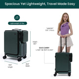 NOBL Duo Carry Carry-On Luggage with Detachable Side Bag, 22.1x14.6x10.5 Airline Approved, Noble Zipperless PC Hard Shell Suitcase & Crossbody, 360° Spinner Wheels, TSA Locks, USB Port - Forest Green