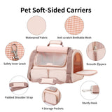 FUKUMARU Cat Carrier, 4 Mesh Windows Small Dog Carrier, 4 Storage Pockets Cat Travel Bag, Under 15 lb Airline Approved Pet Carrier, Rollable Cover for Nervous Cats, Pink