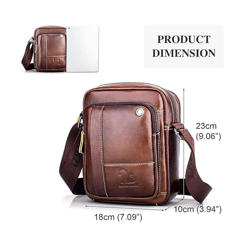 AGDHERSNVX Small Crossbody Bags for Men Women,Genuine Leather Messenger Purse,Trendy Design Satchel Bag with Adjustable Shoulder Strap Brown