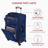 SwissGear Sion Softside Expandable Luggage – Medium Checked Suitcase with 360 Degree Wheels & Retractable Handle – 25 Inch, Perfect for 1-7 Night Trips – Blue