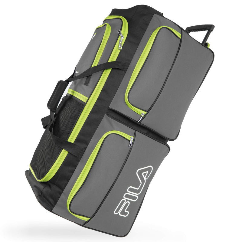 Fila 7-Pocket Large Rolling Duffel Bag, Grey/Lime, One Size