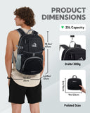 WATERFLY Hiking Packable Daypack Backpack: 25L Ultra Lightweight Day Pack for Woman Man - Small Compact Folding Back Pack for Outdoor Sport Cycling Camping Travel Trip - Black