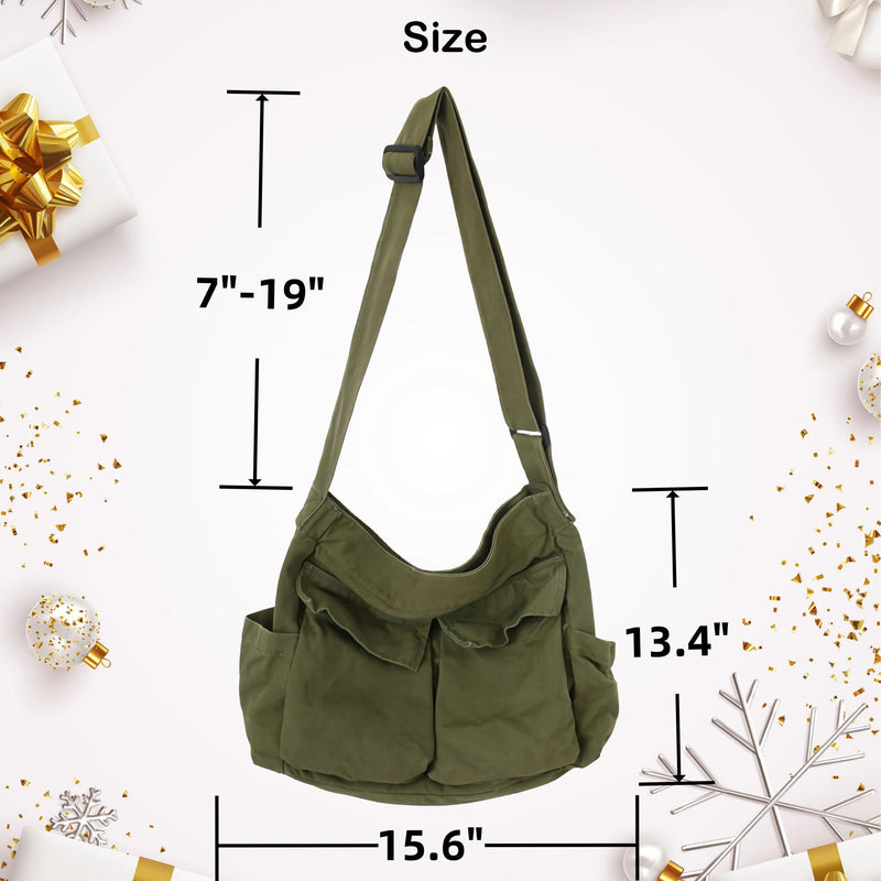 Lauthen.S Grunge Bag Canvas Hobo Crossbody Shoulder Tote Bag for Women and Men Large Messenger Bag with Multiple Pockets Black