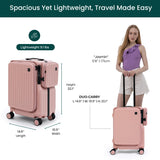 NOBL Duo Carry Carry-On Luggage with Detachable Side Bag, 22.1x14.6x10.5 Airline Approved, Noble Zipperless PC Hard Shell Suitcase & Crossbody, 360° Spinner Wheels, TSA Locks, USB Port - Blush