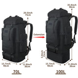 Vaupan Hiking Backpack, 100L Large Camping Backpack, Expandable Waterproof MOLLE Rucksack, Outdoor Sport Travel Daypack Military Tactical Back pack for Men Women (Black)