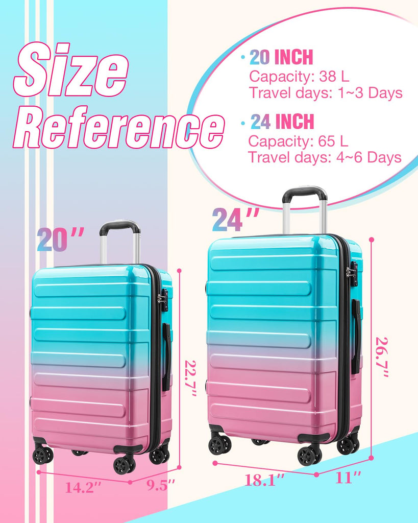 TTOVALIGERIA Luggage Sets 2 Piece, Hard Shell Expandable Carry on Suitcase with Spinner Wheels and TSA Lock, Lightweight Travel Luggage Set