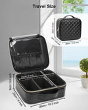 Relavel Makeup Bag, Travel Cosmetic Train Case Organizer Portable Artist Storage Bag with Adjustable Dividers for Cosmetics Makeup Brushes Toiletry Jewelry Digital Accessories Quilted Leather Black