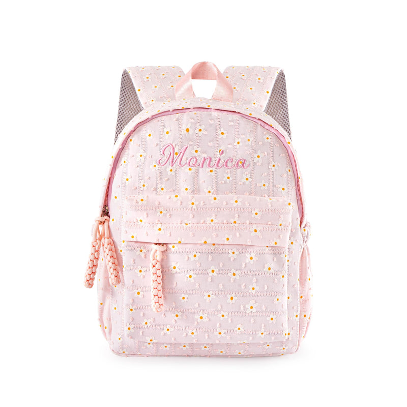 MT WORLD Daycare Backpack with Flower Personalized Floral Backpack with Embroidered Name - 12 Inch Backpack with Multiple Pockets - Pink Daisy Flower Backpacks - Custom Gifts for Birthday