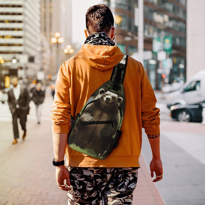 FekiLoot Hi Bear Sit on The Lawn Sling Bag Men Crossbody Bags Women Shoulder Backpack Daypack Chest Bag for Travel Outdoor