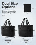 HOTOR Tote Bag for Women - Foldable Lightweight Tote Bags with Zipper, Large Shoulder Bag Top Handle Handbag Carry-On Bag for Travel, Shopping, Work, Black, 19.7" x 6.7" x 13.8"