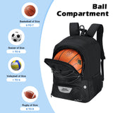 MoKo Basketball Bag Backpack, Volleyball Soccer Backpack for Men & Women with Separate Ball and Shoes Compartments, Water-Resistant, Fence Hook, Sports Bag for Clothes, Shoes, Tablets, Laptops, Black