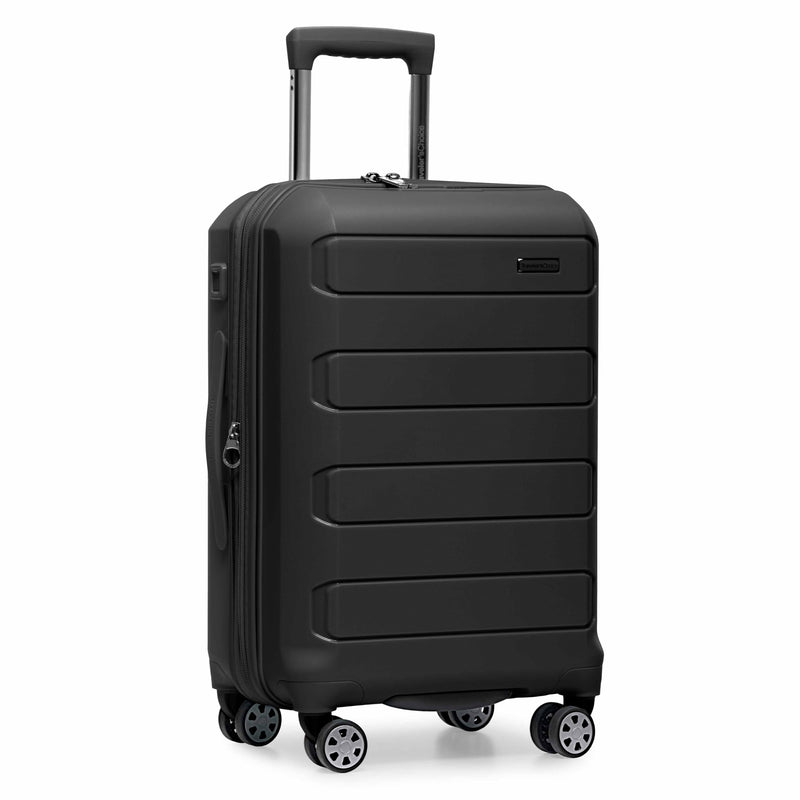 Traveler's Choice Pagosa Hardshell Expandable Luggage with Spinner Wheels, Black, 22-Inch Carry-on